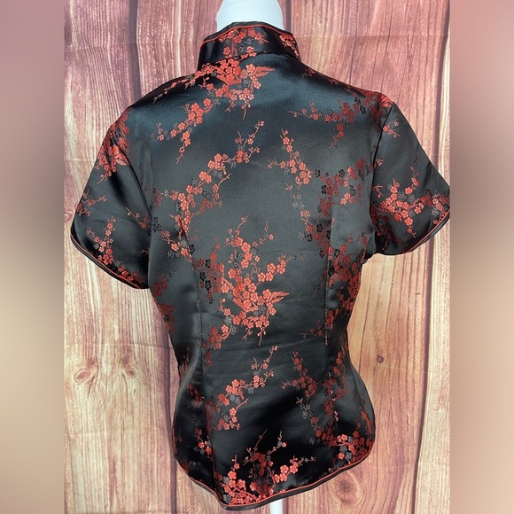 Tang Yi Oriental style traditional short sleeve satin floral blouse women’s 44 - Picture 5 of 17